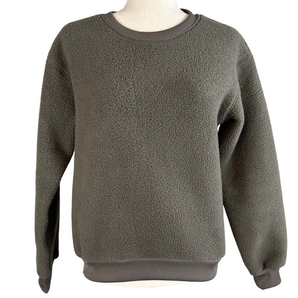 10 Tree Womens EcoLoft Boyfriend Crew Sweater Size S Green Teddy Bear Fleece